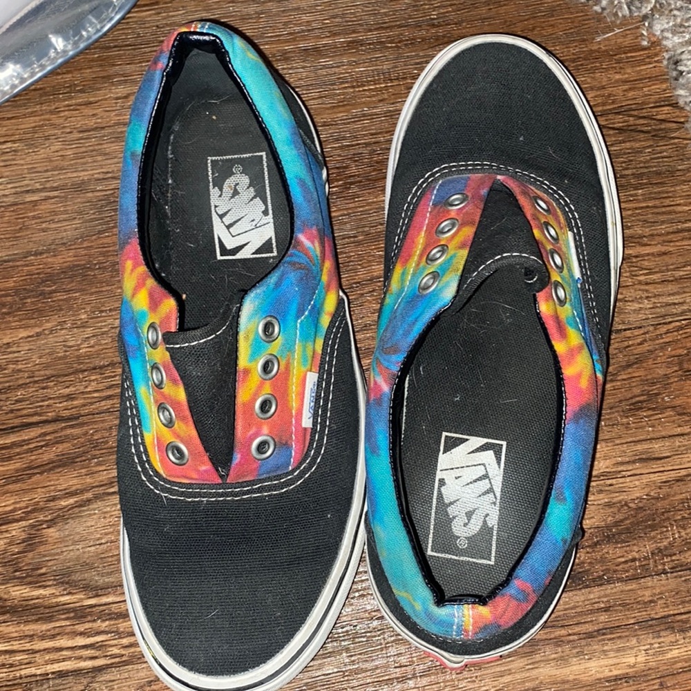 Rainbow tie dye and black vans 4 eyelets size women 7.5